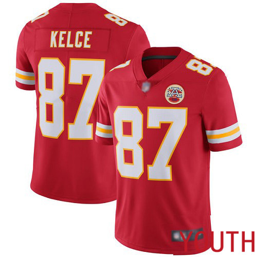 Youth Kansas City Chiefs 87 Kelce Travis Red Team Color Vapor Untouchable Limited Player Football Nike NFL Jersey